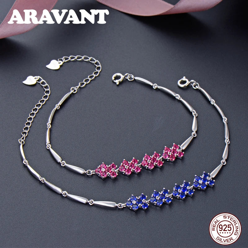 925 Silver Crystal Chain Bracelet High Fine Jewelry