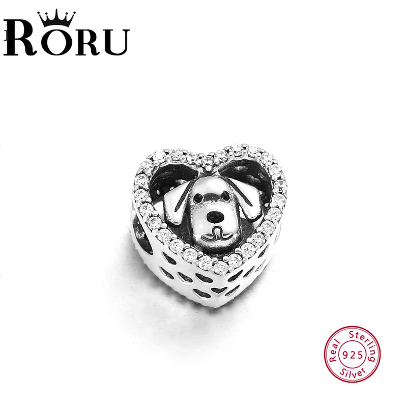 925 Silver Bracelet Bead Charm Heart Puppy Pet Dog Luck Beads for Jewelry
