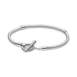 925 Silver Bracelet Butterfly Clasp Moments Heart T-Bar Pav? Snake Chain