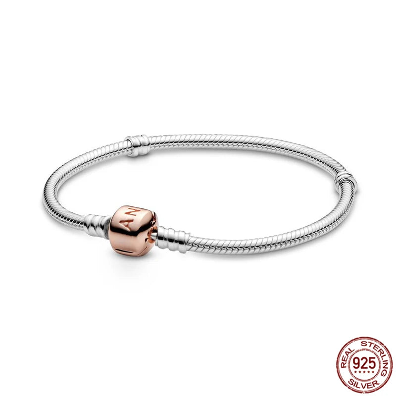 925 Silver Bracelet Classic Bucket Buckle Charm Beaded DIY Gift