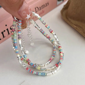 925 Silver Bracelet Colorful Beads Geometric Woman Girl Jewelry