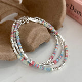 925 Silver Bracelet Colorful Beads Geometric Woman Girl Jewelry