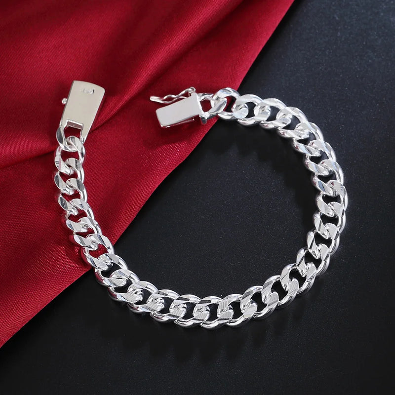 925 Silver Cuba Side Bracelet 10MM 8 Inch for Men