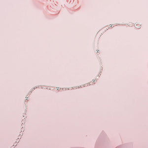 925 Sterling Silver Bracelet Double Layer Beads Chain Linked For Women