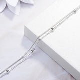 925 Sterling Silver Bracelet Double Layer Beads Chain Linked For Women