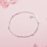 925 Sterling Silver Bracelet Double Layer Beads Chain Linked For Women