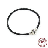 925 Silver Red Leather Couple Bracelet DIY Jewelry Gift