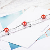 925 Silver Red Garnet Stone Double Layer Beads Chain Bracelet for Women