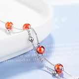 925 Silver Red Garnet Stone Double Layer Beads Chain Bracelet for Women
