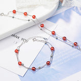 925 Silver Red Garnet Stone Double Layer Beads Chain Bracelet for Women