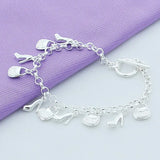 925 Sterling Silver Bracelet Shoe Bag Pendant Woman Charm Jewelry