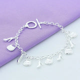 925 Sterling Silver Bracelet Shoe Bag Pendant Woman Charm Jewelry