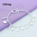925 Sterling Silver Bracelet Shoe Bag Pendant Woman Charm Jewelry