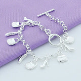925 Sterling Silver Bracelet Shoe Bag Pendant Woman Charm Jewelry