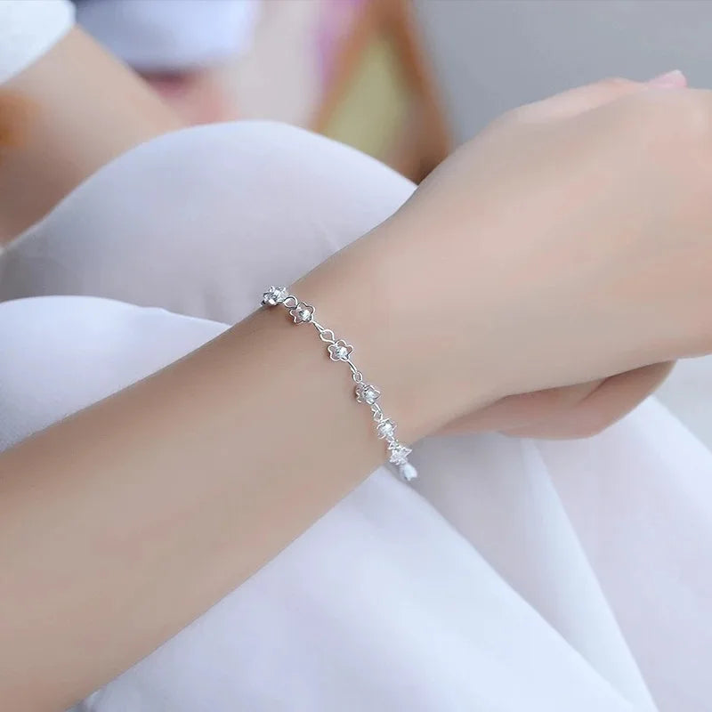925 Sterling Silver Bracelet Small Flower Hollow Plum Silver Bracelet