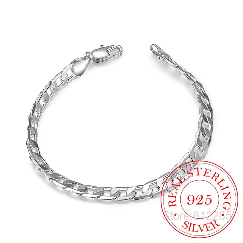 925 Silver 6MM Flat Chain Bracelet for Men 8 Inch