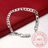 925 Silver 6MM Flat Chain Bracelet for Men 8 Inch