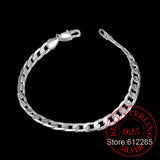 925 Silver 6MM Flat Chain Bracelet for Men 8 Inch