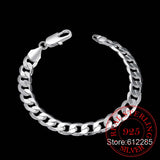 925 Silver Bracelet 8MM Flat Male Chain Bracelet 8 Inch