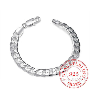 925 Silver Bracelet 8MM Flat Male Chain Bracelet 8 Inch