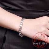 925 Silver Bracelet 8MM Flat Male Chain Bracelet 8 Inch