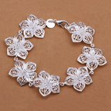 925 Sterling Silver Bracelet Flower Chain Jewelry Wedding 8inch