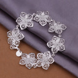 925 Sterling Silver Bracelet Flower Chain Jewelry Wedding 8inch