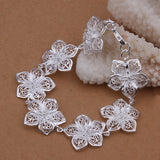925 Sterling Silver Bracelet Flower Chain Jewelry Wedding 8inch