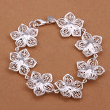 925 Sterling Silver Bracelet Flower Chain Jewelry Wedding 8inch