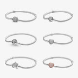 925 Silver Bracelet Women Charms Beads Heart Star Crystals Bangles