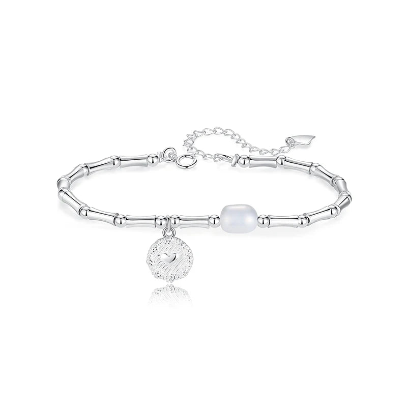 925 Silver Bracelet Women Girls Pearl Adjustable Bracelets Bangles