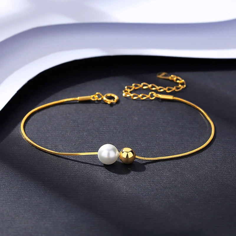 925 Sterling Silver Bracelet Fresh Water Pearl Thin Fashionable Bead Jewelry