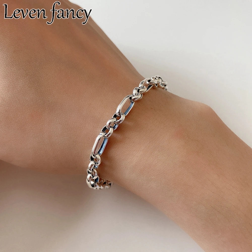 925 Silver Geometric Circle Bracelet Vintage Ellipse Fine Jewelry Gift