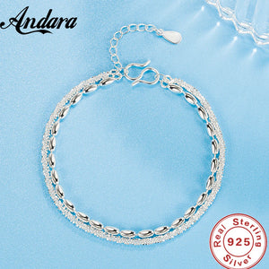 925 Silver Bracelet Double Rice Grain Women