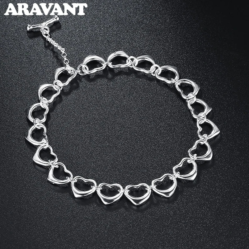 925 Silver Heart Charm Bracelet for Women Wedding