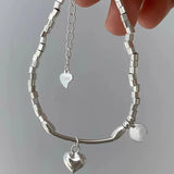 925 Silver Heart Geometric Square Bracelet Asymmetric Punk Style