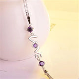 925 Silver Bracelet Heart Love CZ Double Chain Linked Women Charm Bangle