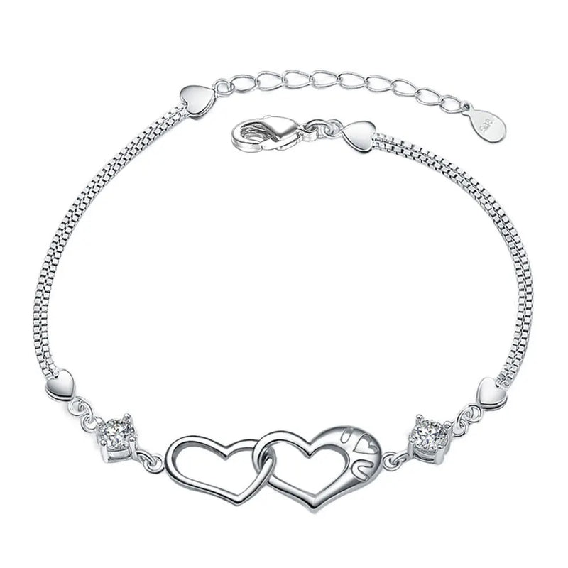 925 Silver Heart Zircon Amethyst Bracelet Women's Jewelry Gift