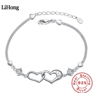 925 Silver Heart Zircon Amethyst Bracelet Women's Jewelry Gift