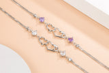 925 Silver Heart Zircon Amethyst Bracelet Women's Jewelry Gift
