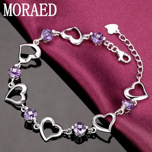 925 Sterling Silver Bracelet Heart Crystal Zircon Bracelet For Woman