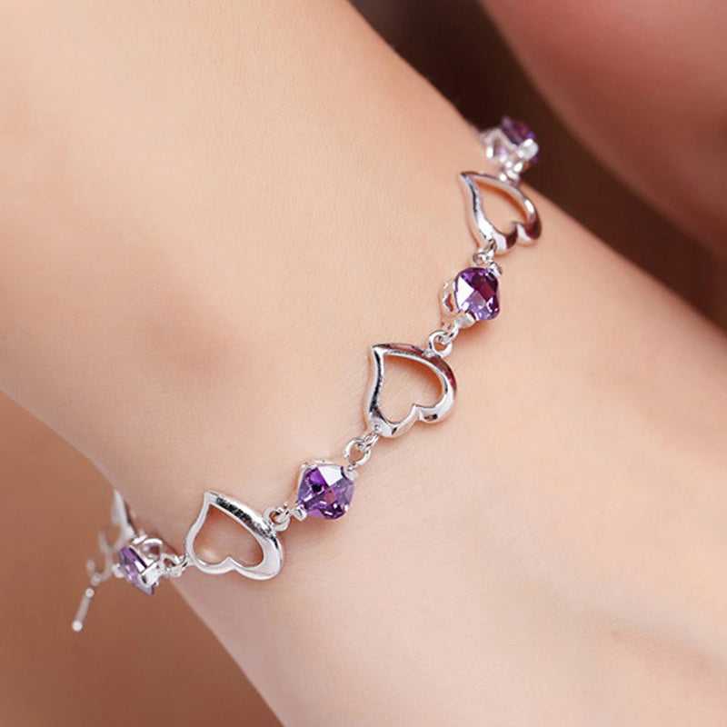 925 Sterling Silver Bracelet Heart Crystal Zircon Bracelet For Woman