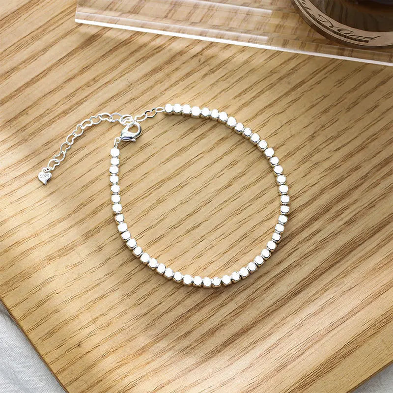 925 Silver Bracelet Irregular Beads Geometric Punk Hearts for Women