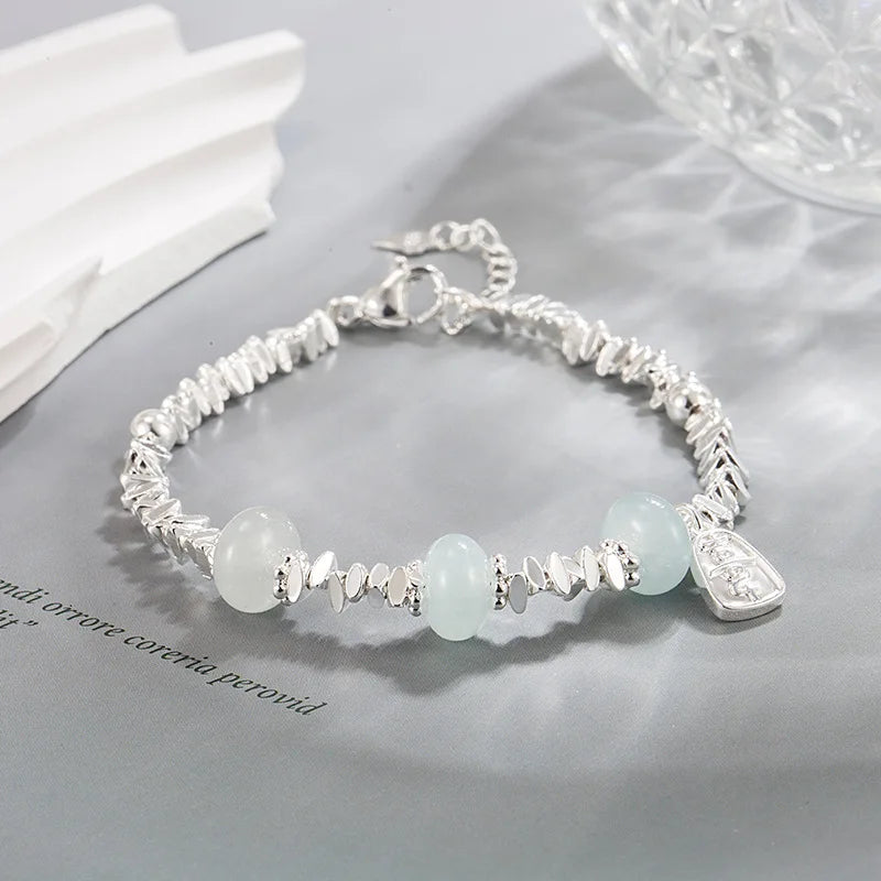 925 Silver Bracelet Irregular Square Happiness Chinese For Woman Girl