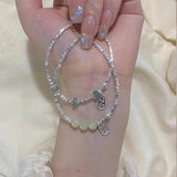 925 Silver Bracelet Jade Happiness Safe Good Wish Chinese Word Bamboo