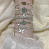 925 Silver Bracelet Jade Happiness Safe Good Wish Chinese Word Bamboo
