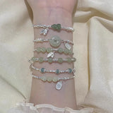 925 Silver Bracelet Jade Happiness Safe Good Wish Chinese Word Bamboo
