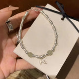 925 Silver Bracelet Jade Happiness Safe Good Wish Chinese Word Bamboo