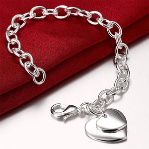925 Silver Heart Charm Bracelet for Women Men