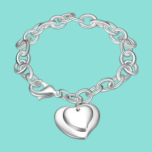 925 Silver Heart Charm Bracelet for Women Men